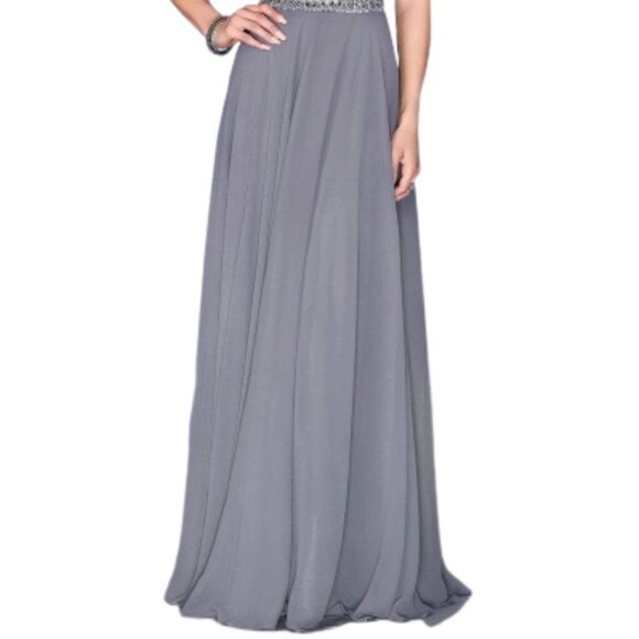 NWT La Femme 24493SC Poly Chiffon Prom Dress Gray Size 6 - Picture 2 of 8